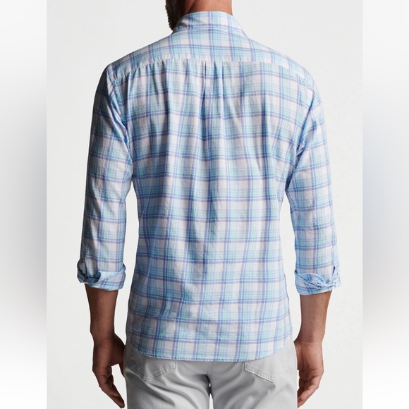 New Peter Millar Pearl Bay Cotton Sport Shirt Blue Sound - Picture 3 of 9